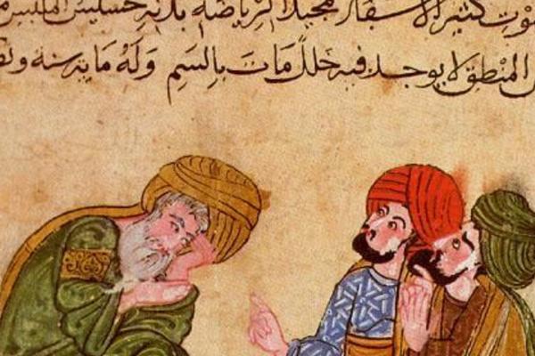 Socrates having a discussion with his students from Mukhtār al-ḥikam wa-maḥāsin al-kalim (The Choicest Maxims and Best Sayings), the Topkapı Palace Museum Library, Ahmed III 3206