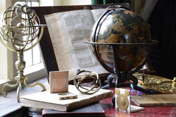 The Renaissance in Astronomy exhibition photograph featuring Johannes Schöner's celestial globe and other objects