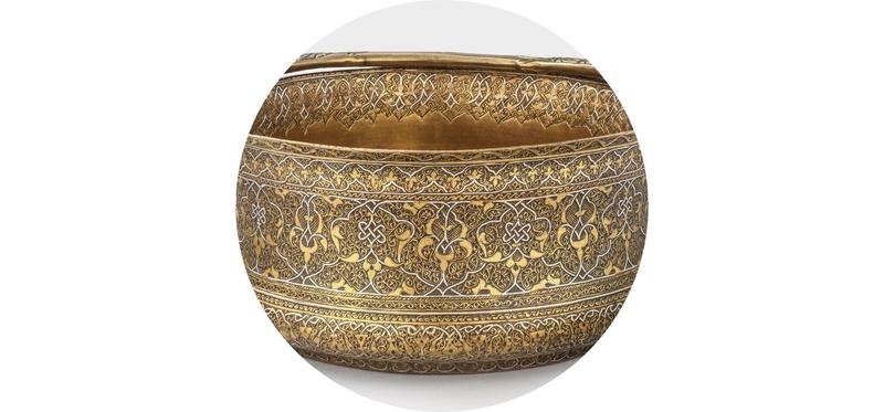 Bucket of engraved brass with silver inlay. Zain al-Din, north-west Iran or Turkey,  c. 1500 CE