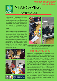 My Place, My Science, Stargazing event 16 January 2025: article by Sarah Puleiy